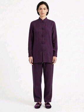 Neiman Marcus 100% Silk Purple Tai Chi Set PM Petite Medium Frog Closure Lounge